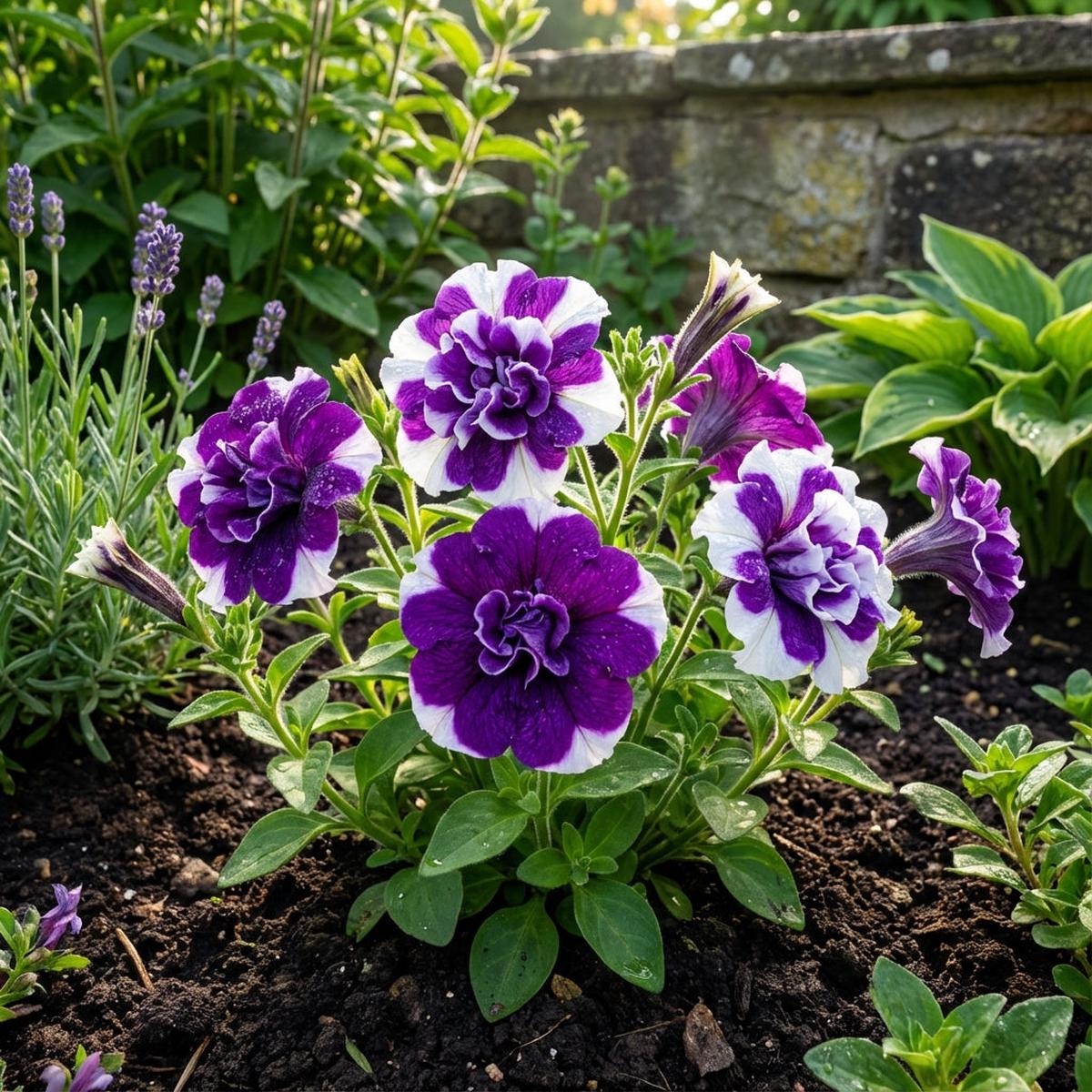Violet White Double Petunia Flower Seeds Premium Planting for Stunning Summer Blooms