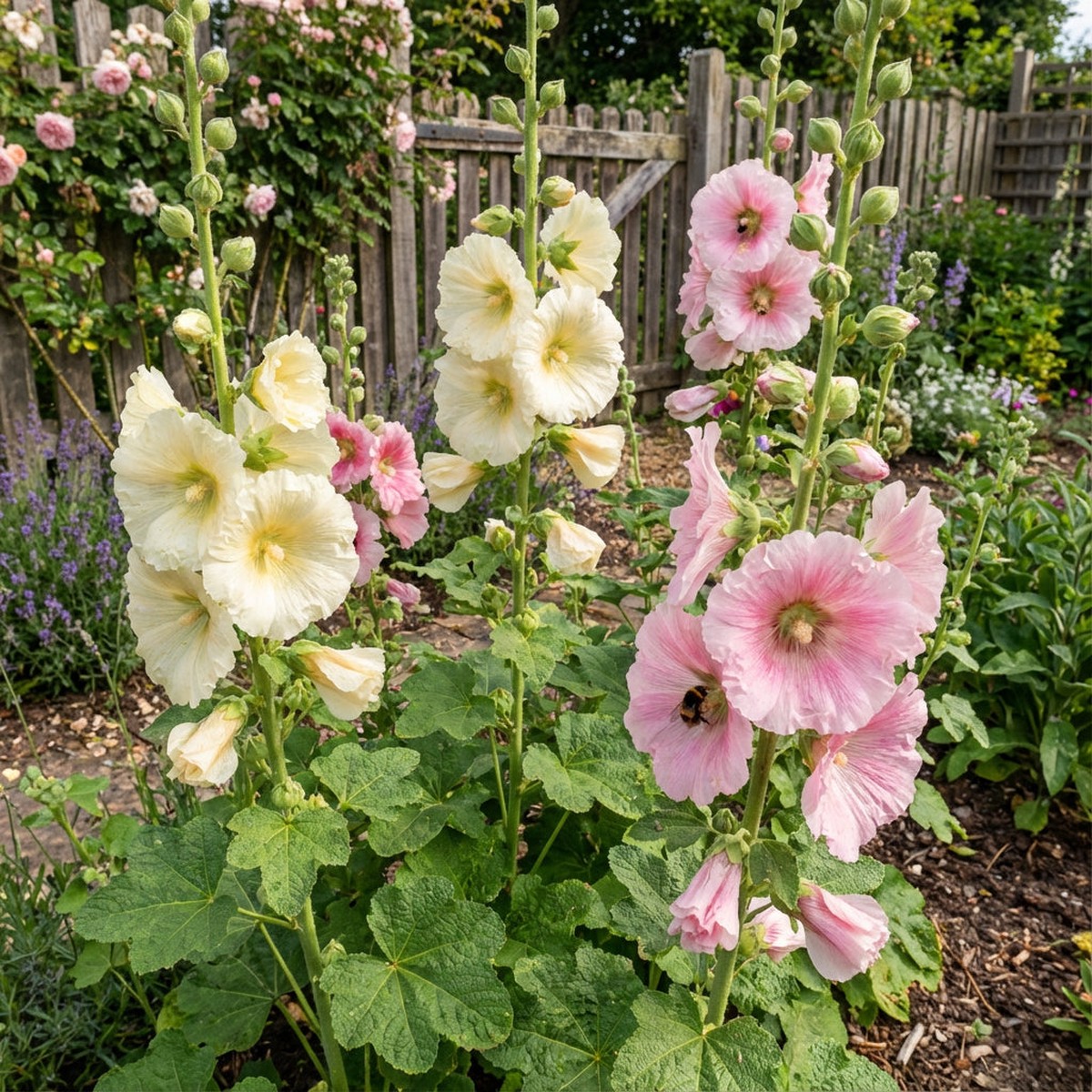 White Pink Hollyhock Flower Seeds for Planting Seed for Classic Garden Blooms, Perfect for Garden Beautification
