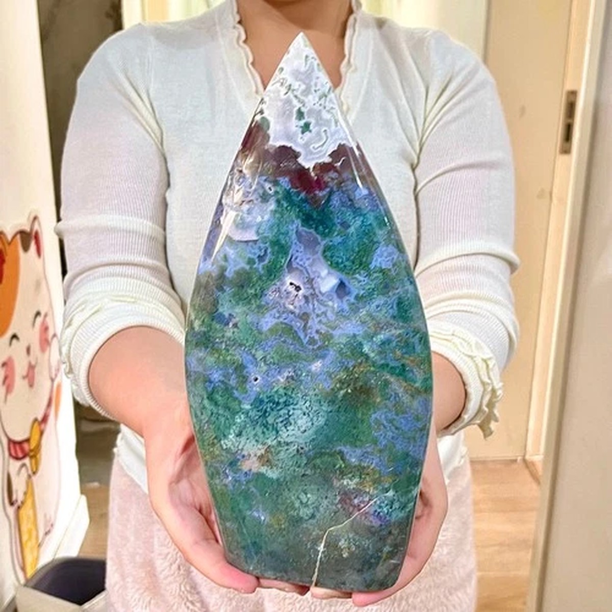 4.36LB Natural green aquatic plant droplet shaped crystal specimen