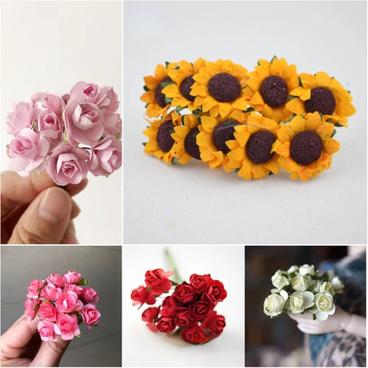 10PC Dollhouse 1:6 Scale  Sunflowers Rose Garden Flowers Plant Decor Miniature