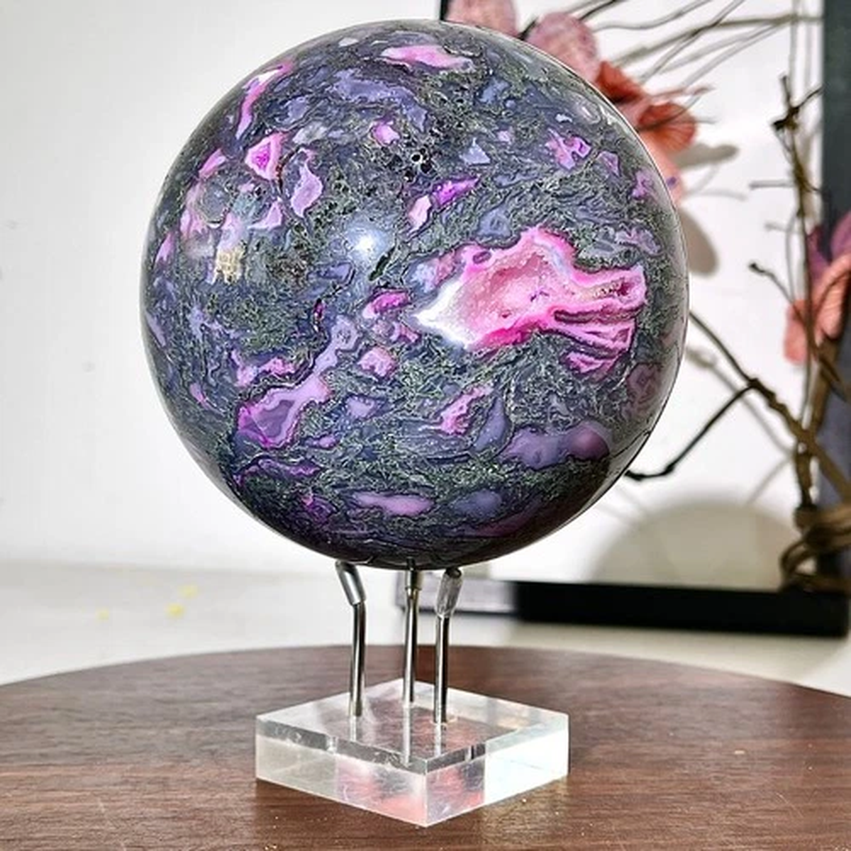 5.13LB Rare Aquatic Plants Agate Crystal Sphere water grass Moss agate Ball