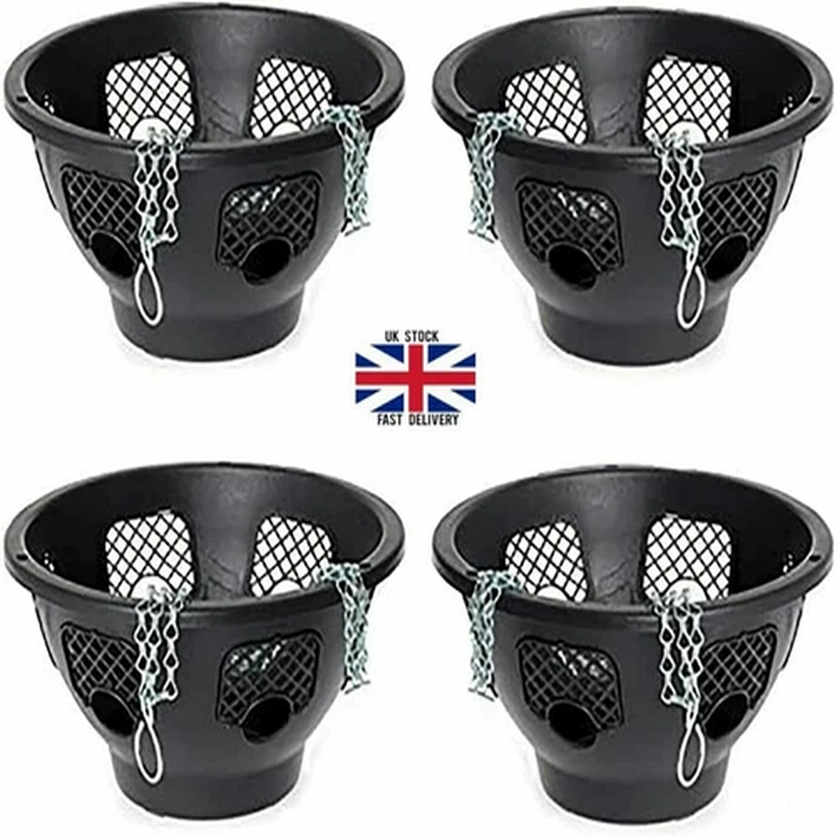 12" SET OF 4- BLACK HANGING BASKETS FOR PLANTS FLOWERS HANGING GARDEN OUTDOOR
