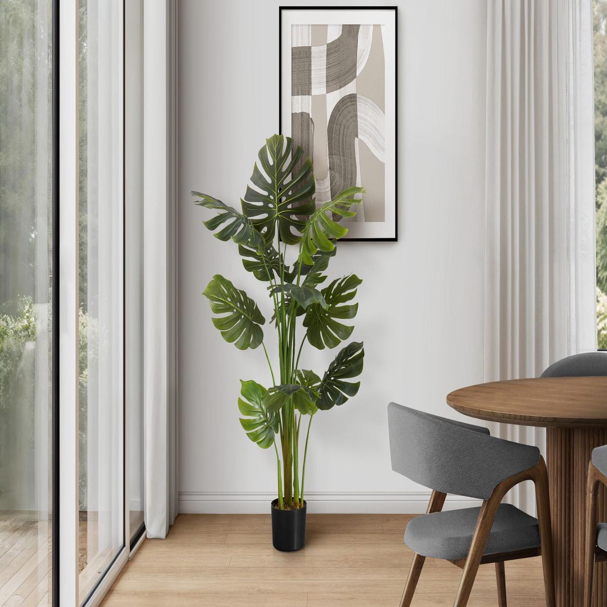 55" Tall, Artificial Plant, Monstera Tree, Indoor, Faux, Fake, Floor, Greenery, Potted, Real Touch,