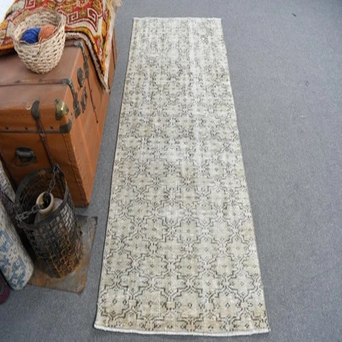 2,6x6,1 ft Turkish Accent Rug, Vintage Green Plants & trees Rug