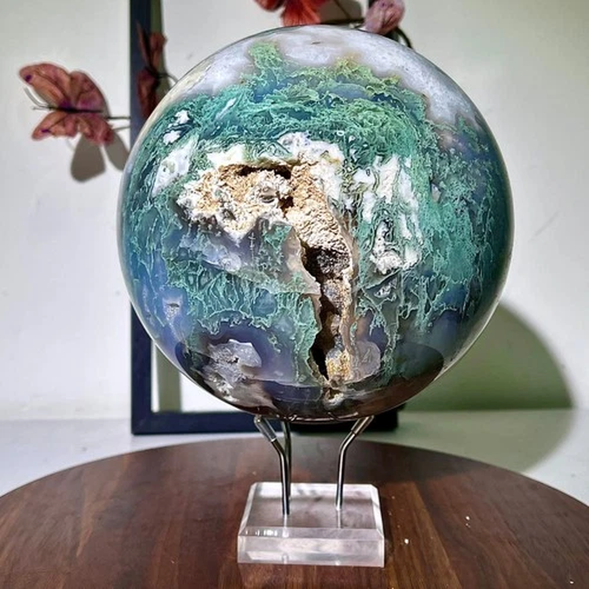 13.11LB Rare Aquatic Plants Agate Crystal Sphere water grass Moss agate Ball