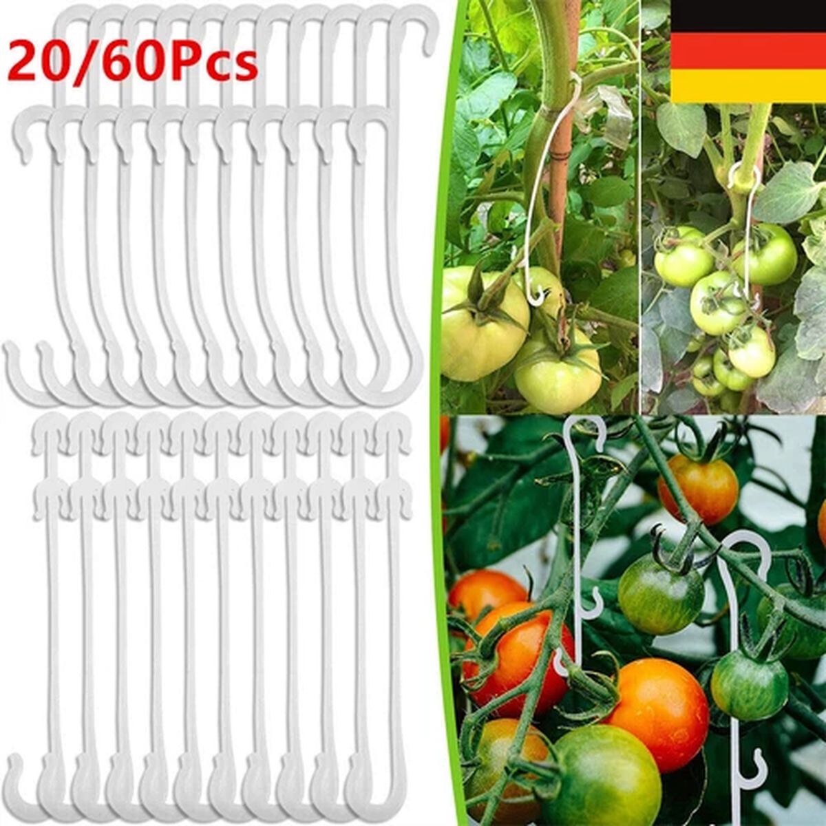 20-60x Tomato Hook Supports J Hook Plant Support Ties Vegetable Clip -DE