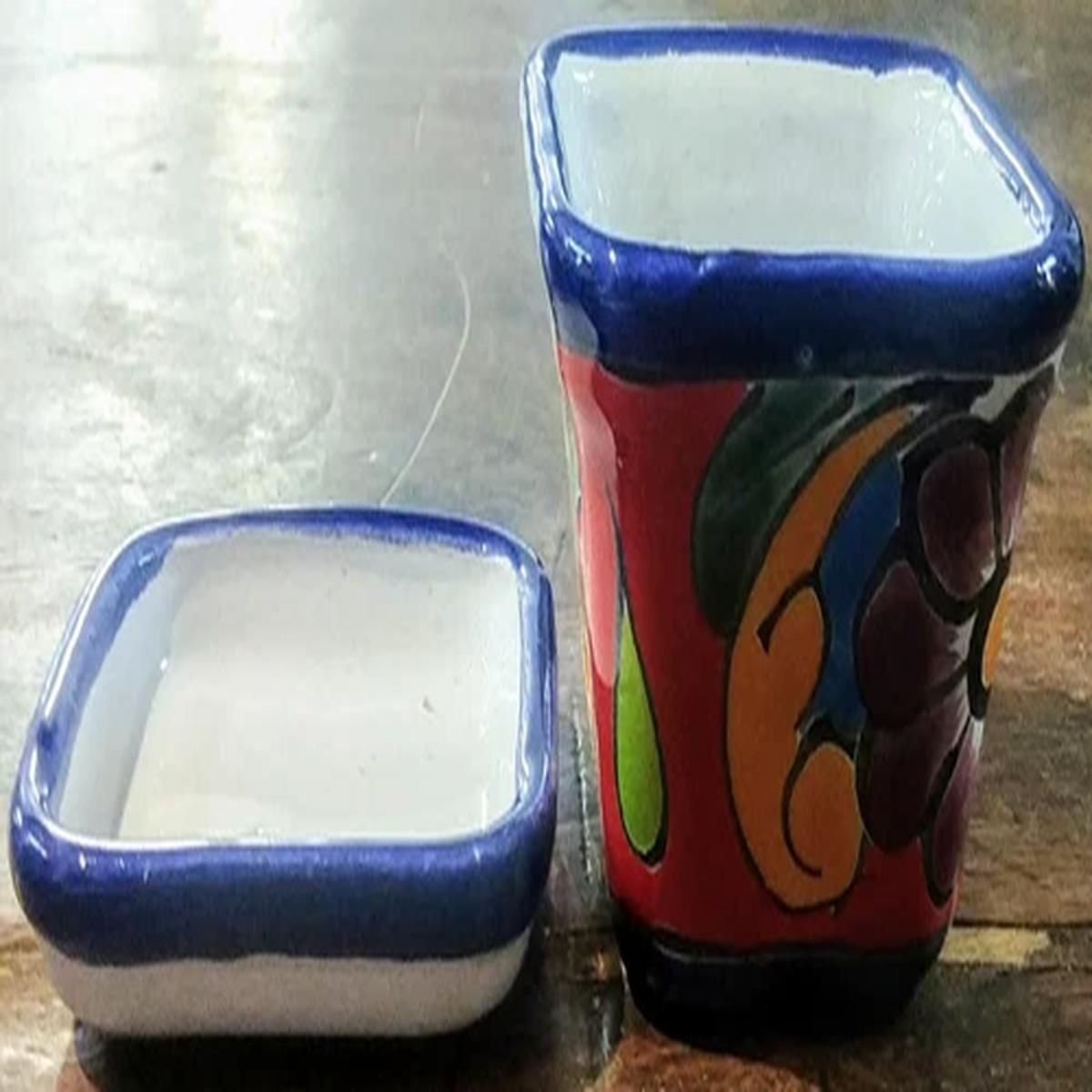 Authentic Talavera Mini Plant Pot and Saucer Set