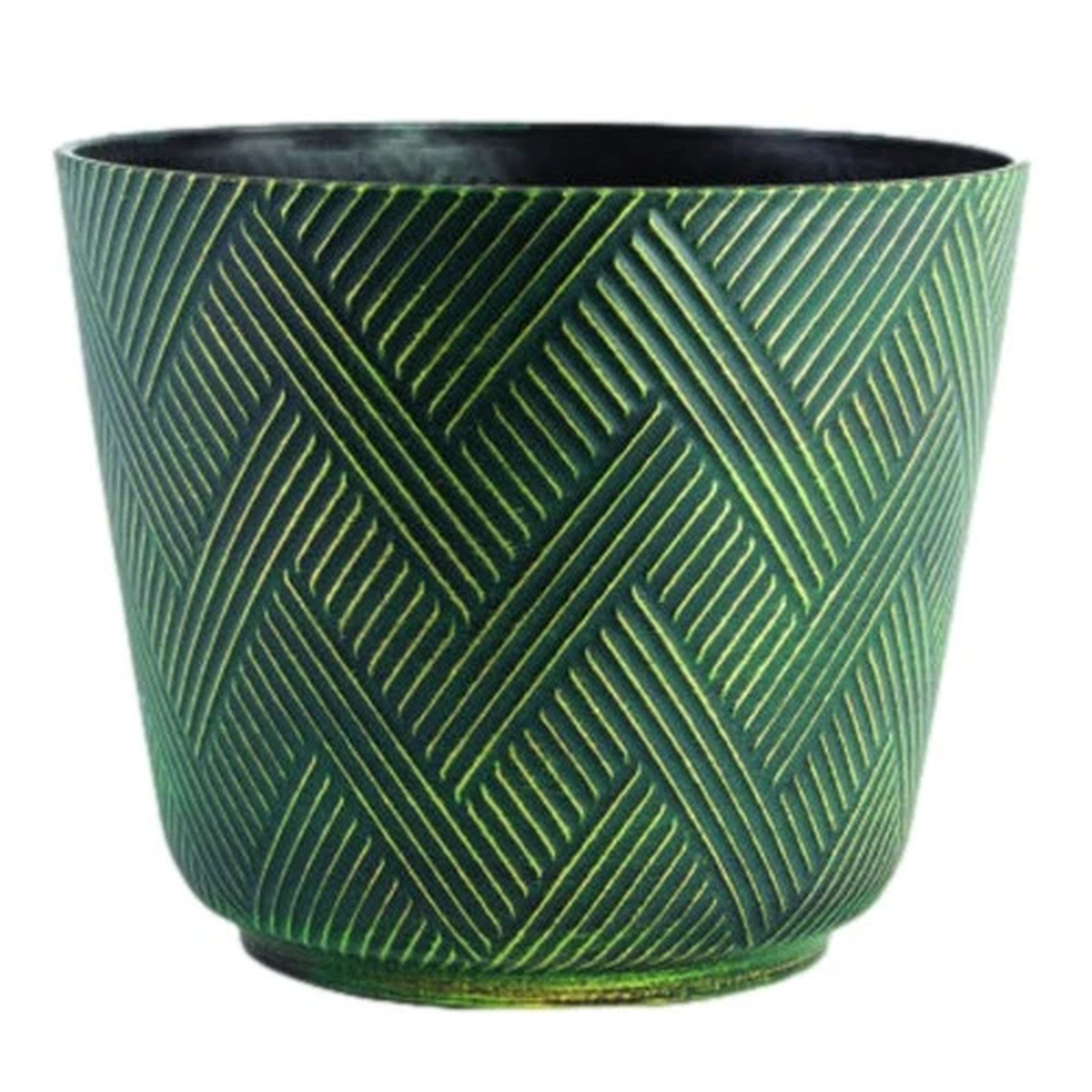 Round Plastic Green 30cm Plant Pot Indoor Outdoor Weatherproof Chevron Planter