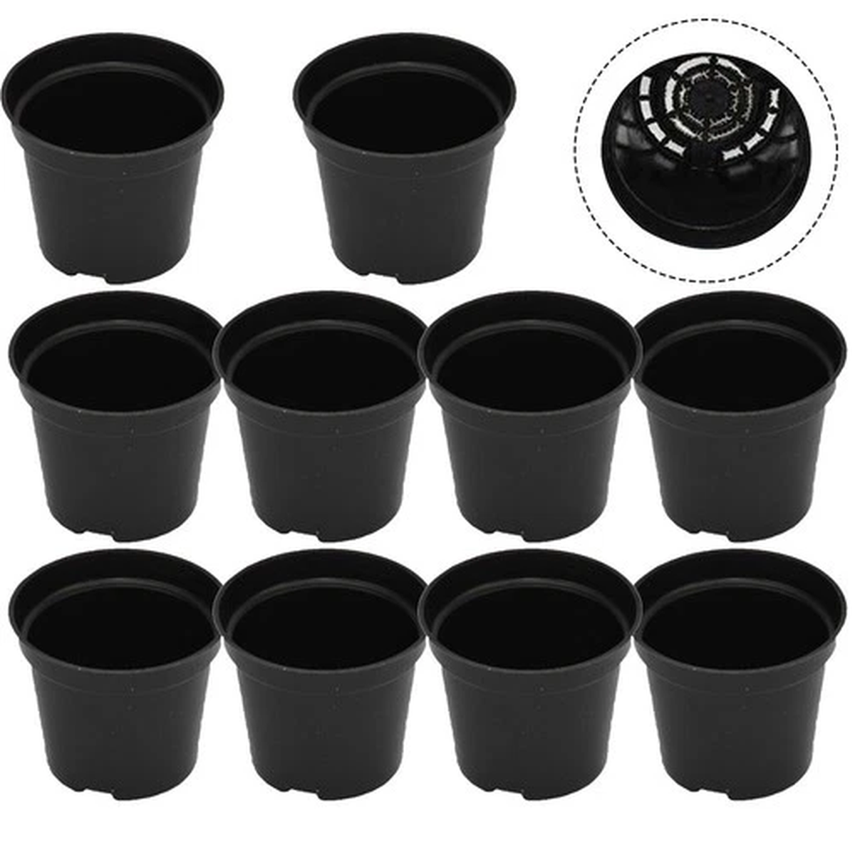 Set of 10 Black Flower Pots Flexible and Tough Suitable for Repeated Use