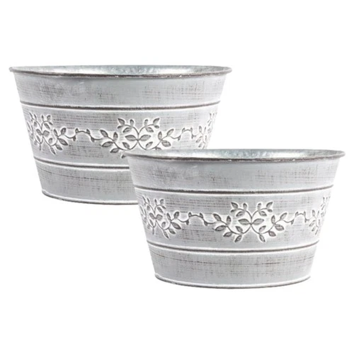 Grey Metal Leafy Vine Bowl Tin Pail Planter 21cm Indoor Garden Flower Plant Pot