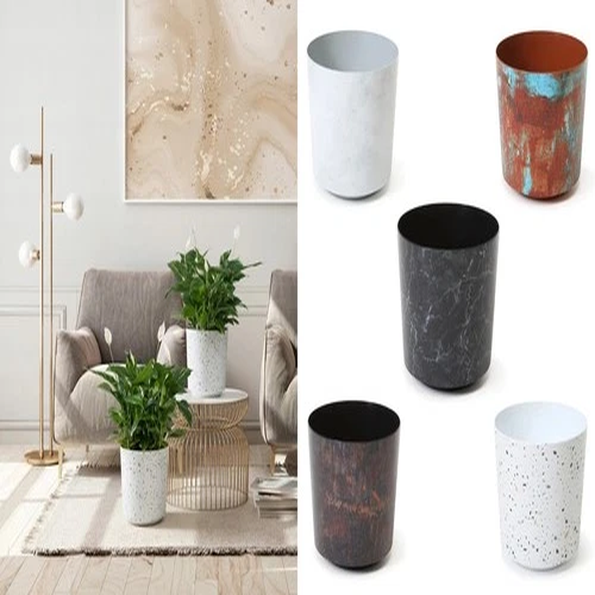 Plant Pot Indoor Outdoor Decor Modern Garden Flowerpot Marble Effect Rust Effec