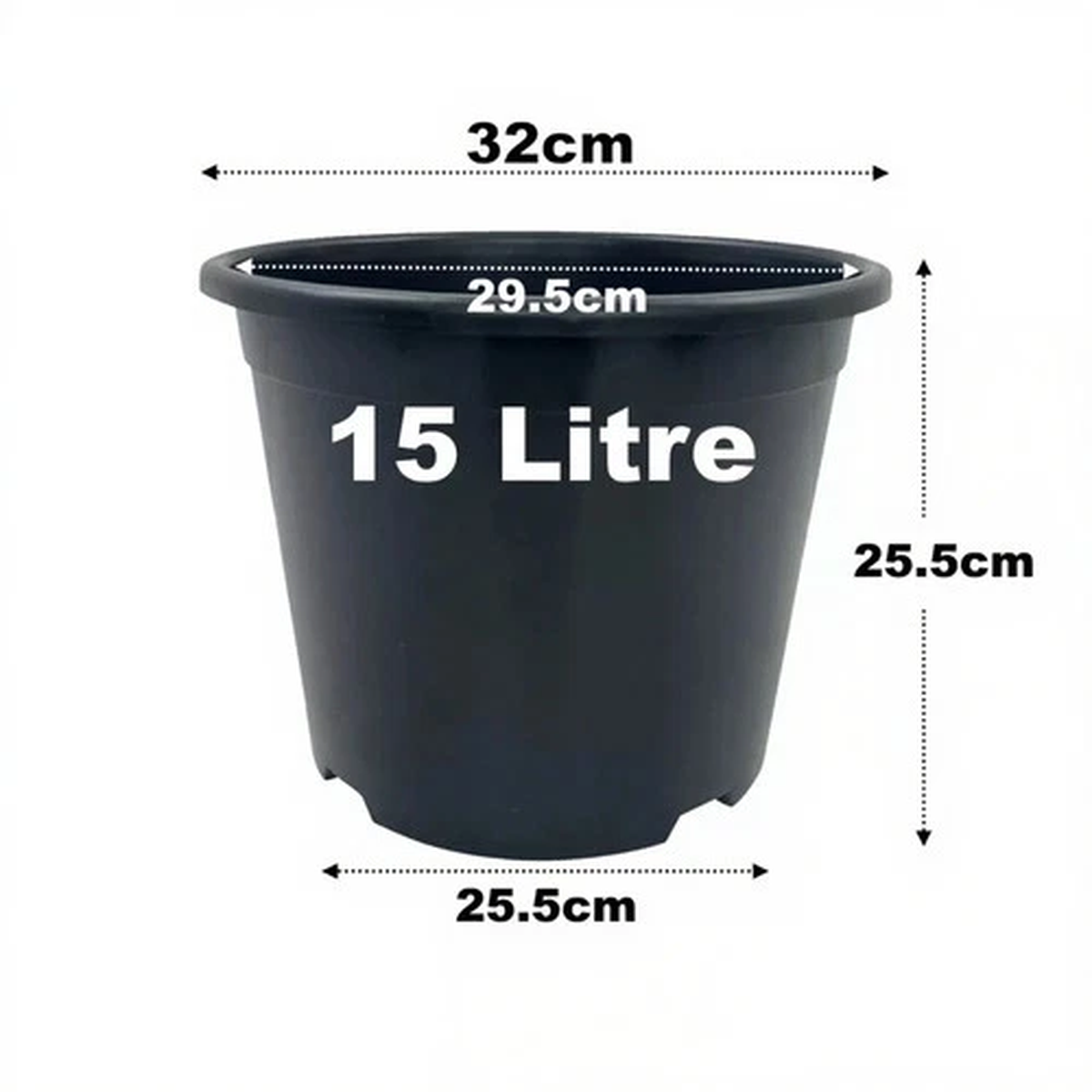 15 Litre Black Plant Pots Plastic Round Flower Pot L LT High Quality Moulded