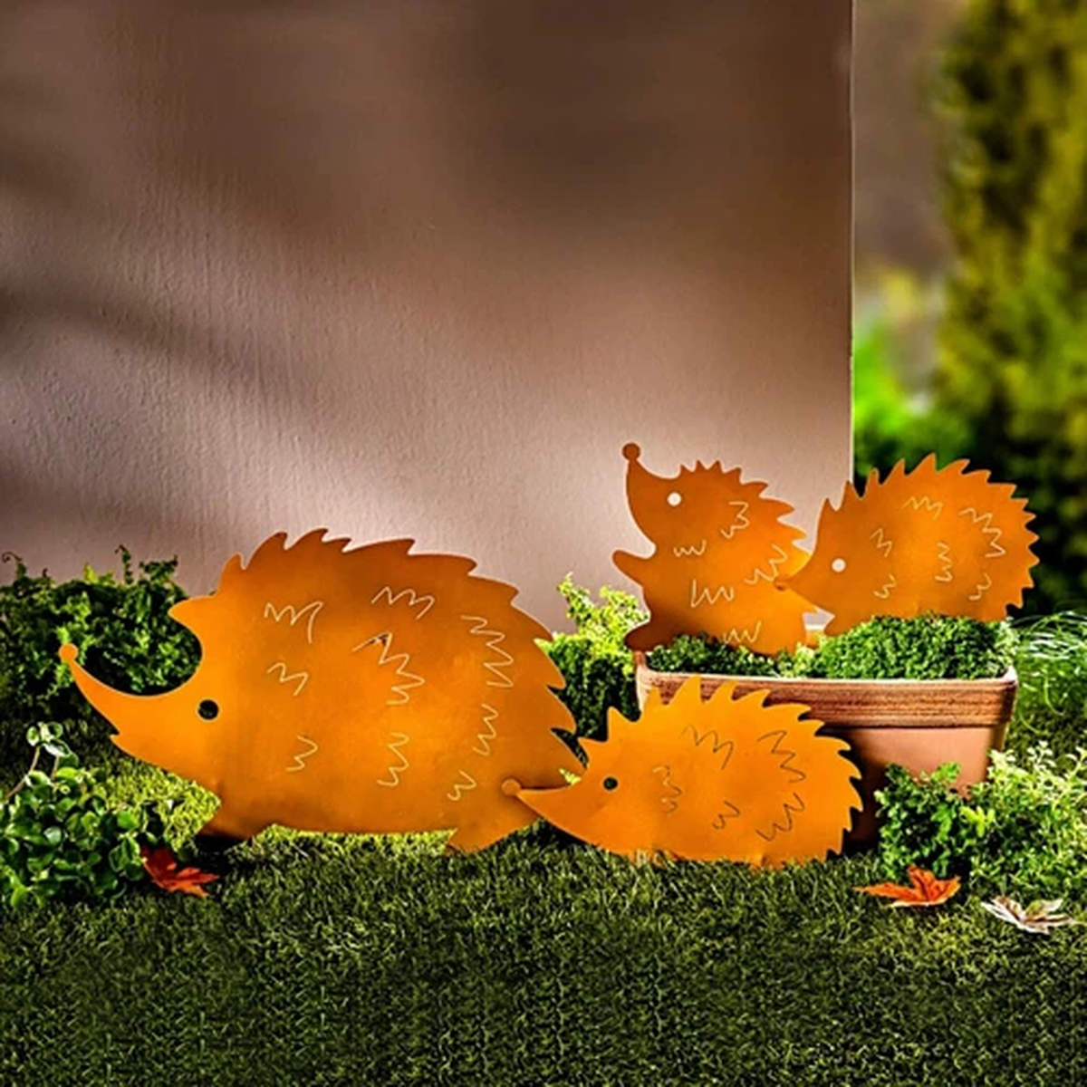 4 Pcs Rusty Metal Hedgehog Spike Garden Flower Pot Patio Decor