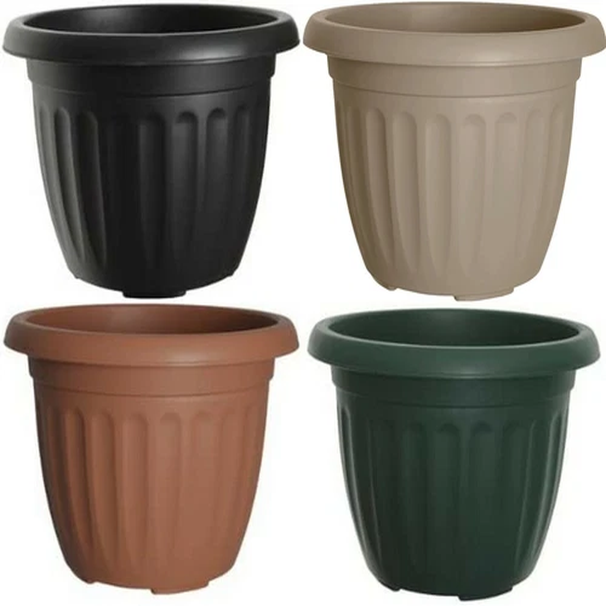 Plastic Round Planter 30cm & 40cm Plant Pots Green Black Taupe Terracotta Pots