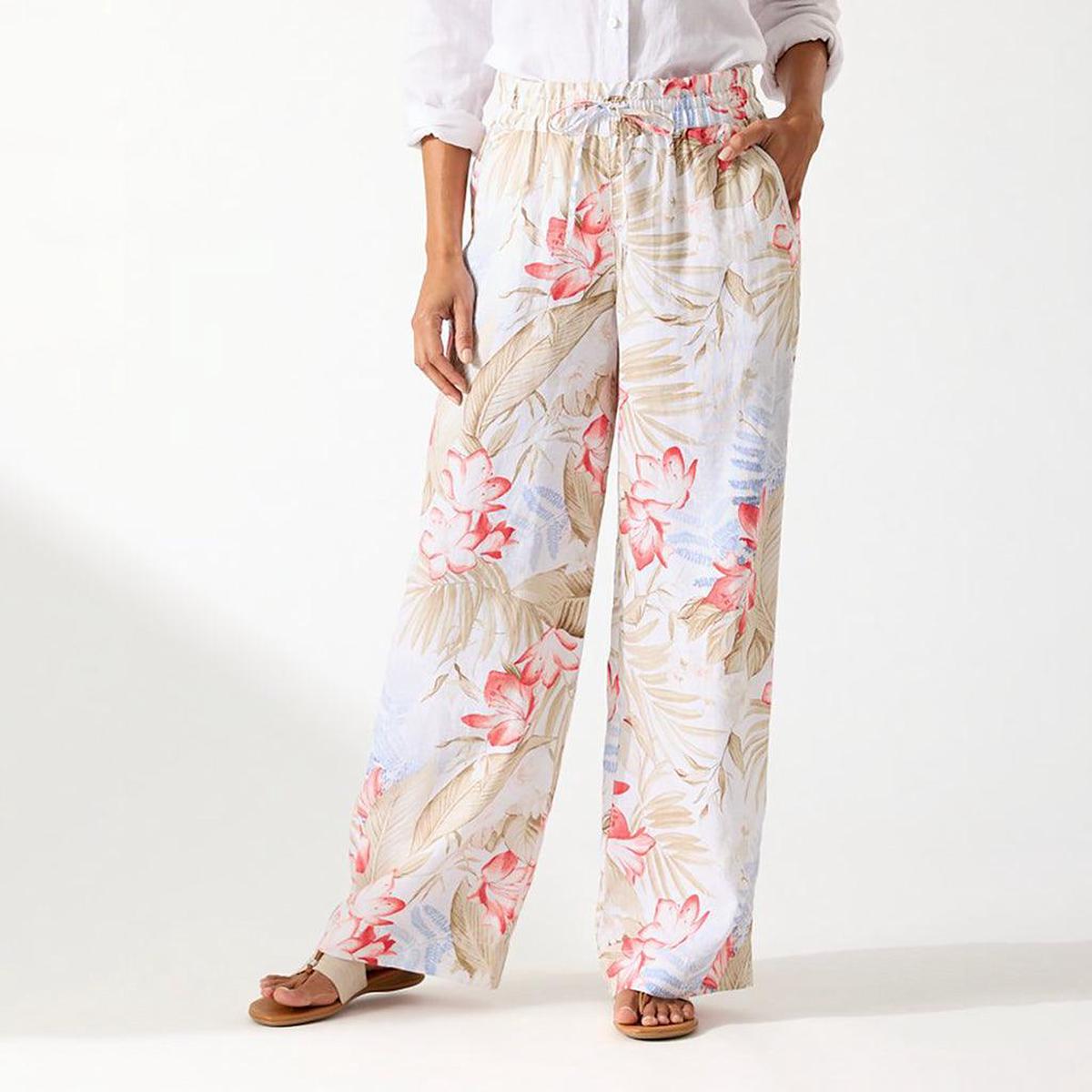 "Tommy Bahama" Easy Pant High Rise Delicate Flora White