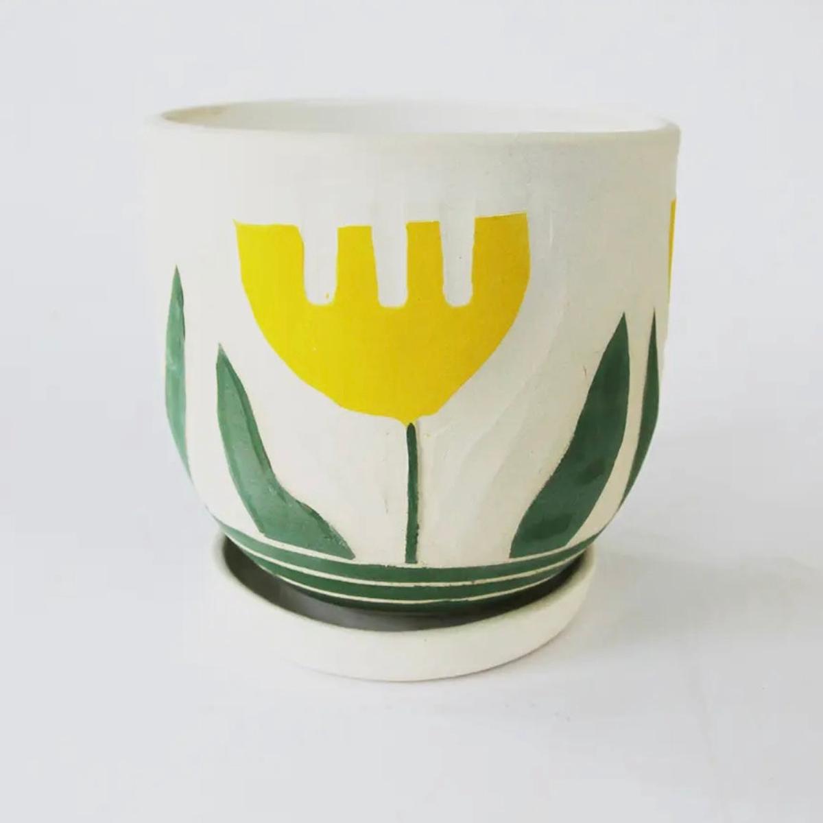 Yellow Flower Planter w/Tray