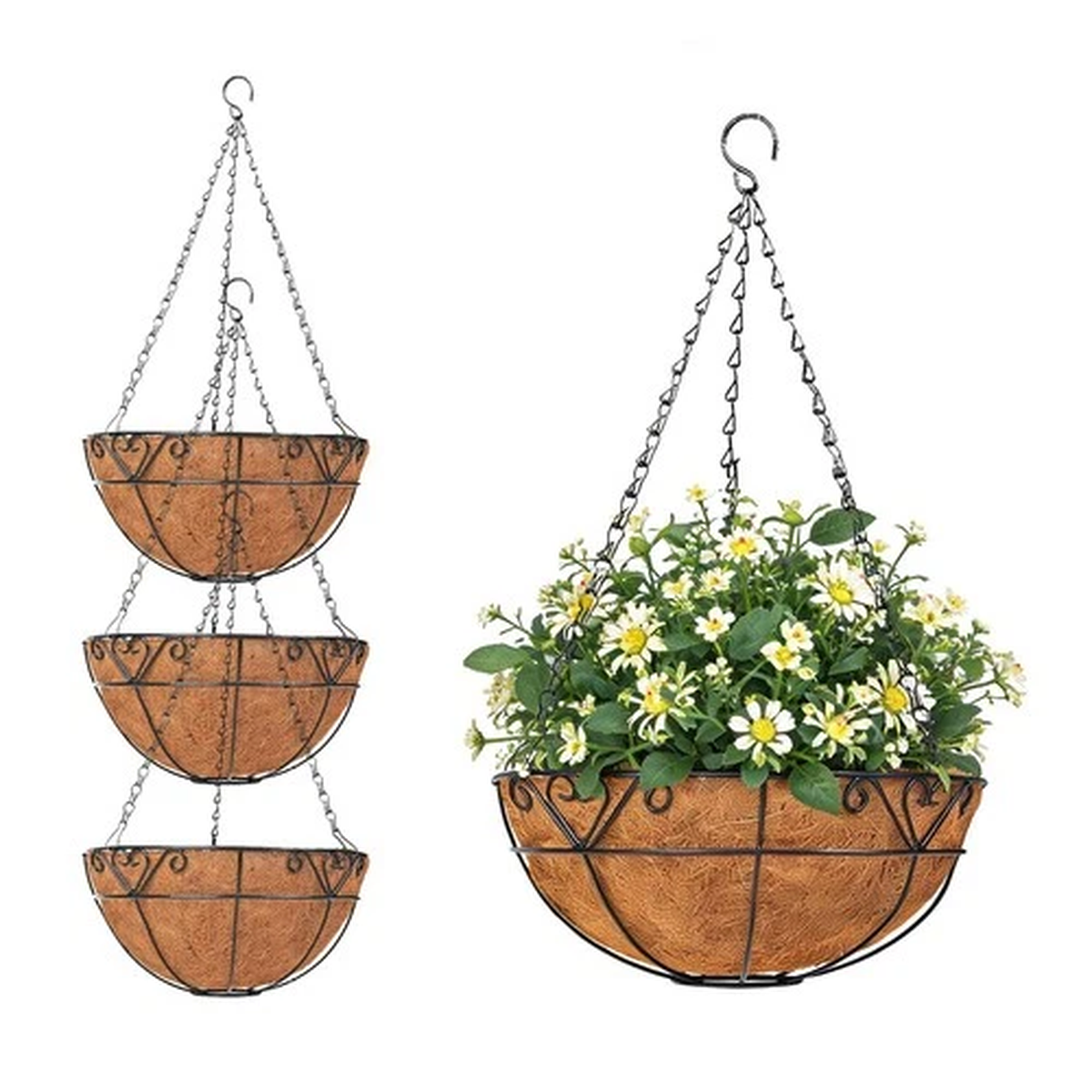 2x / 4x Metal Hanging Baskets Garden Pot Planters Country Forged Heavy Duty 30cm