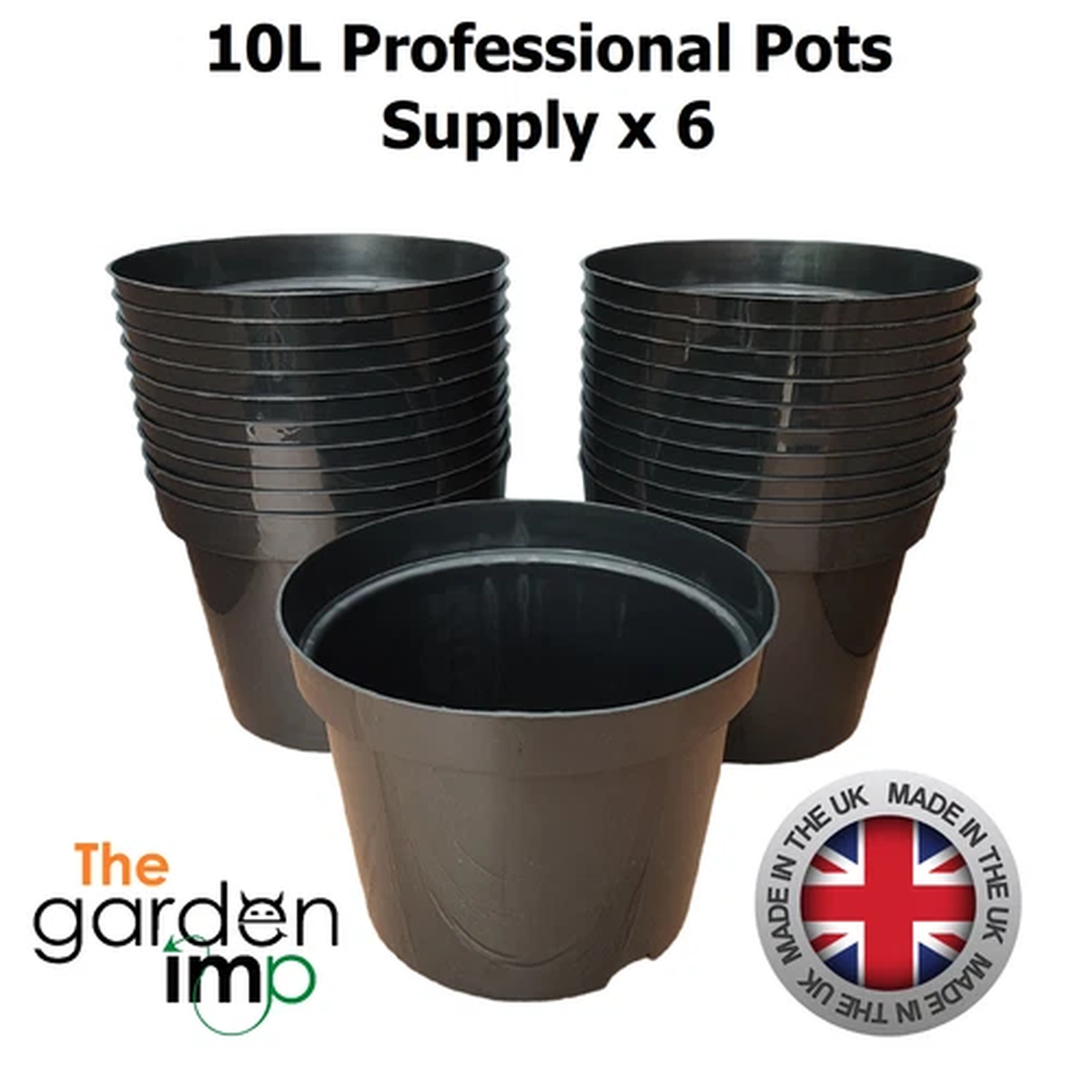 10L Plastic Plant Pots Strong Duty Round Professional Litre Black Nursery Pot x6