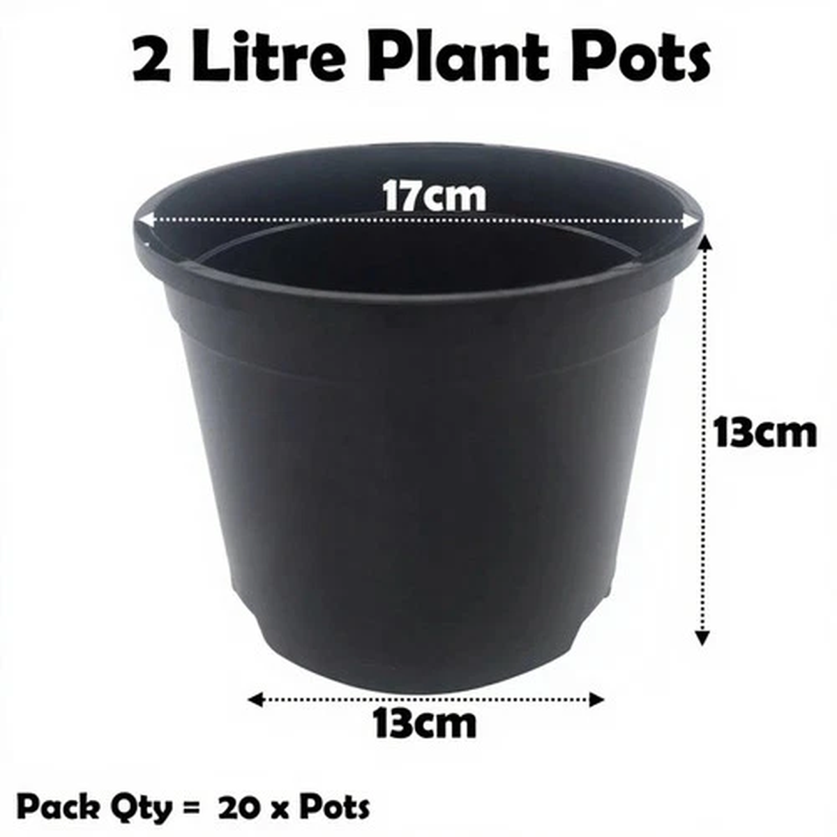 2 Litre Black Plant Pots Plastic Round Flower Pot  L LT High Quality Qty = 20