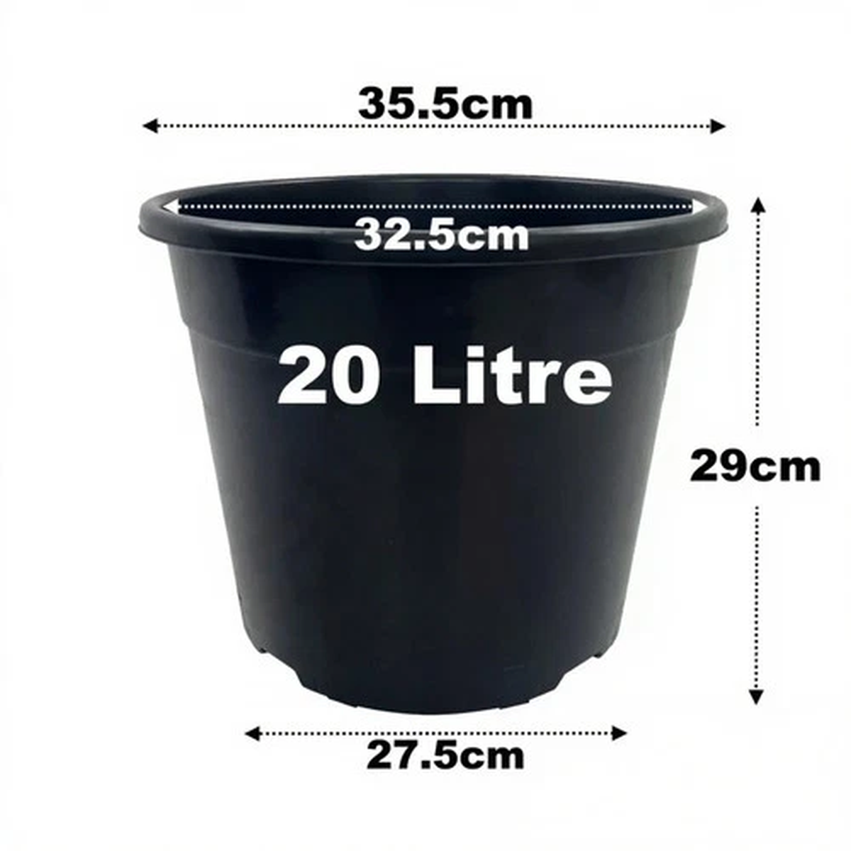 20 Litre Black Plant Pots Plastic Round Flower Pot L LT High Quality Moulded