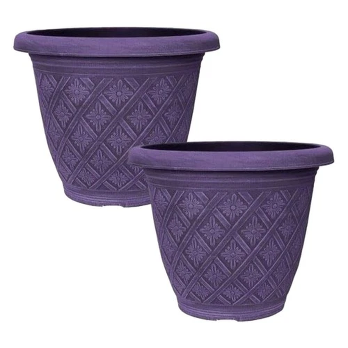 2Pc Round Plastic Plant Pot 40cm Purple 23L Woven Flower Garden Decor Planter