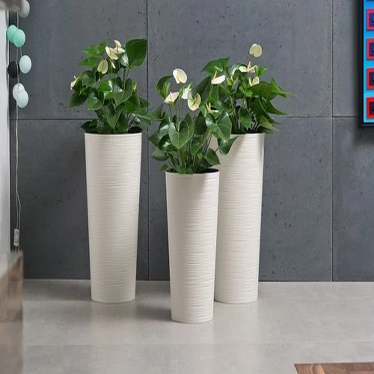 Tall Round Textured Flower Pot Insert White Black Brown grey Indoor Outdoor