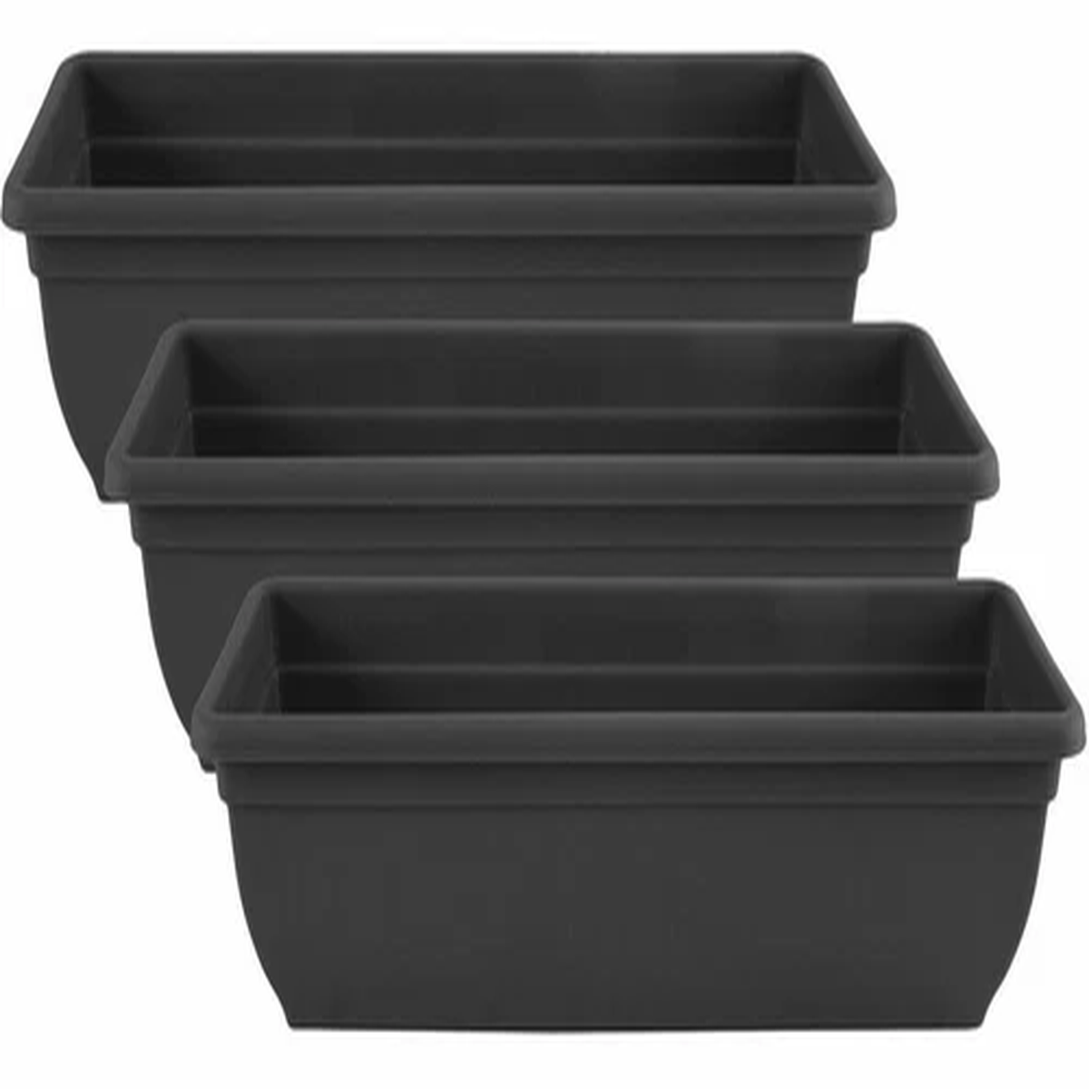 3 x 60cm Black Trough Planter Long Plastic Plant Pot Herb Flower Windowsill Box