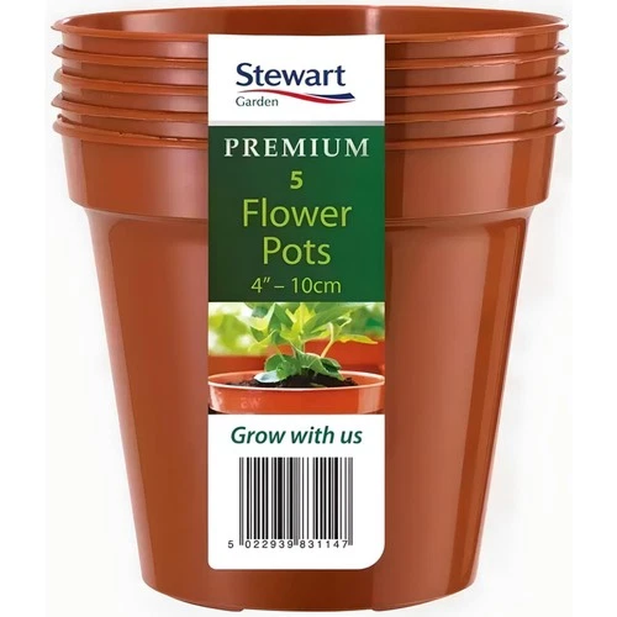 Stewart Flower Pots 4 Inch 10cm Pack of 5 Terracotta Plastic Plant Pots UK