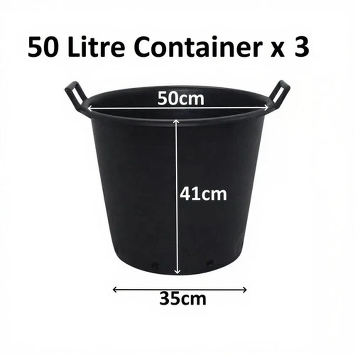 3 x 50 Litre Plant Tree Pot With Handles Heavy Duty 50L Lt Big Large Plastic