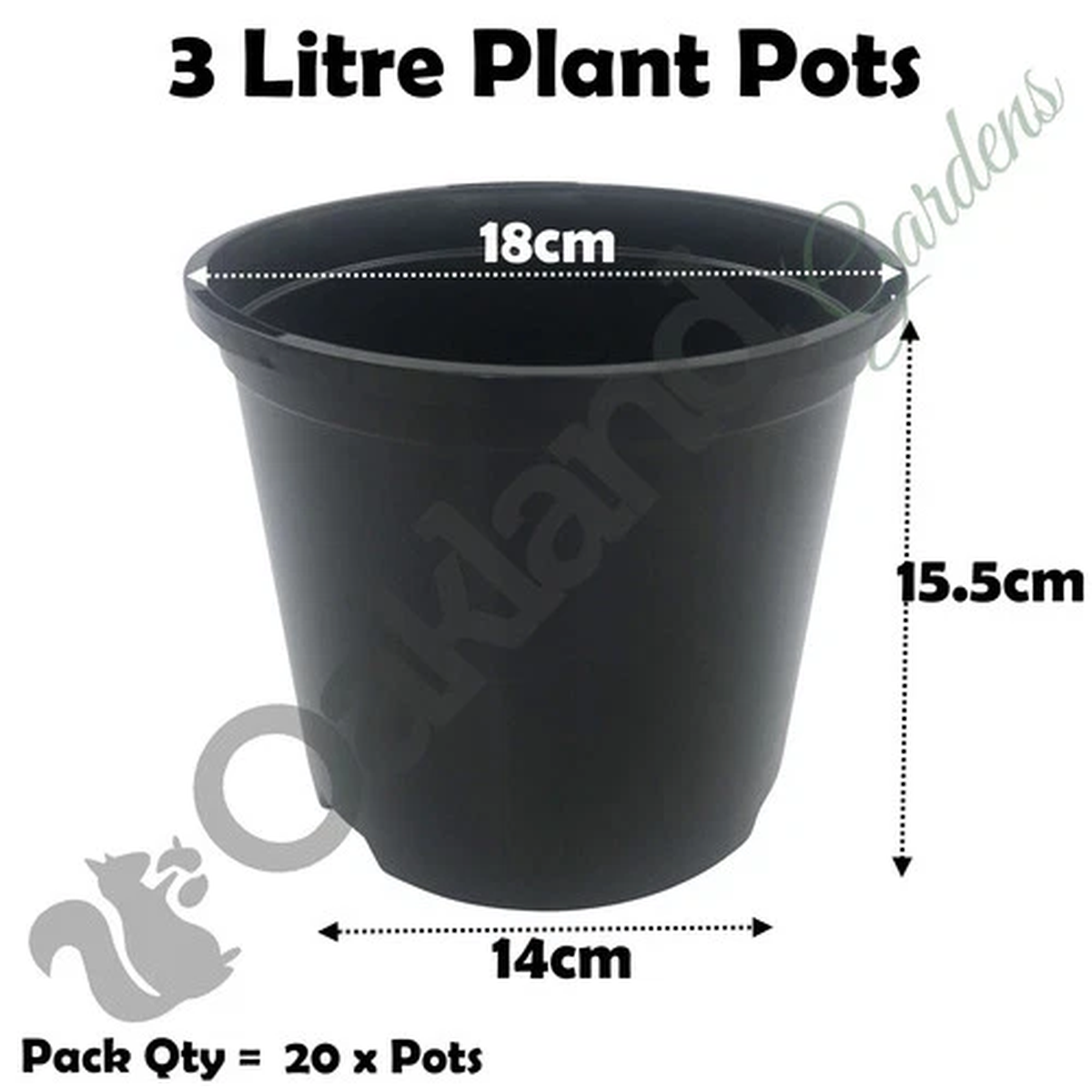 3 Litre Black Plant Pots Plastic Round Flower Pot  L LT High Quality Qty = 20