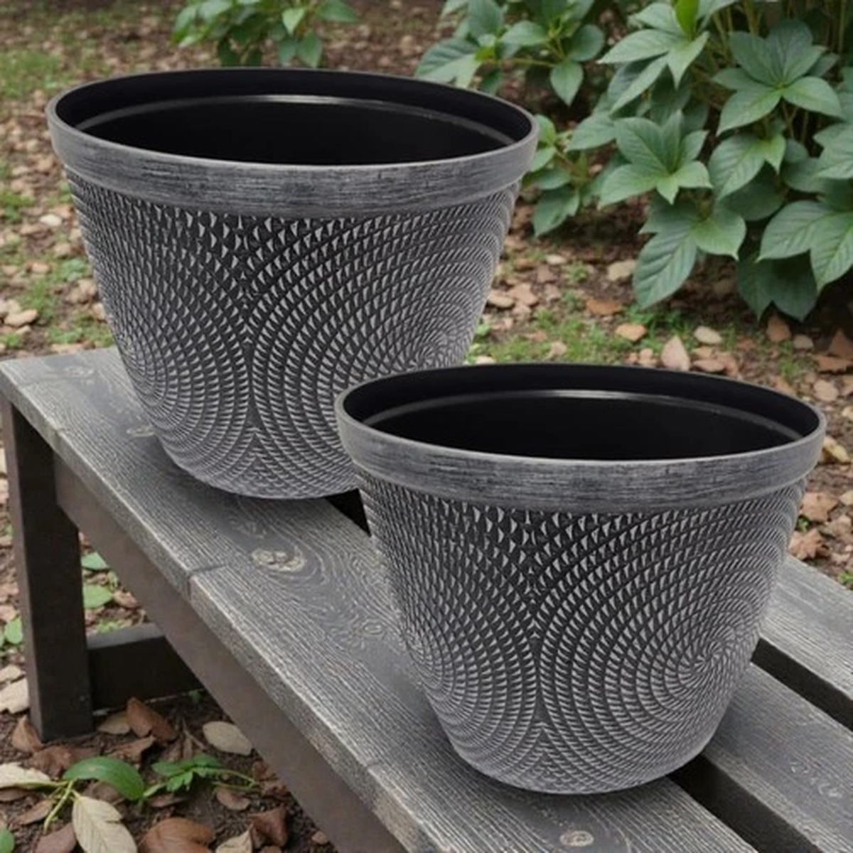 Grey Plastic Plant Pot Planter Set 2 Garden Indoor Outdoor Drainage Hole