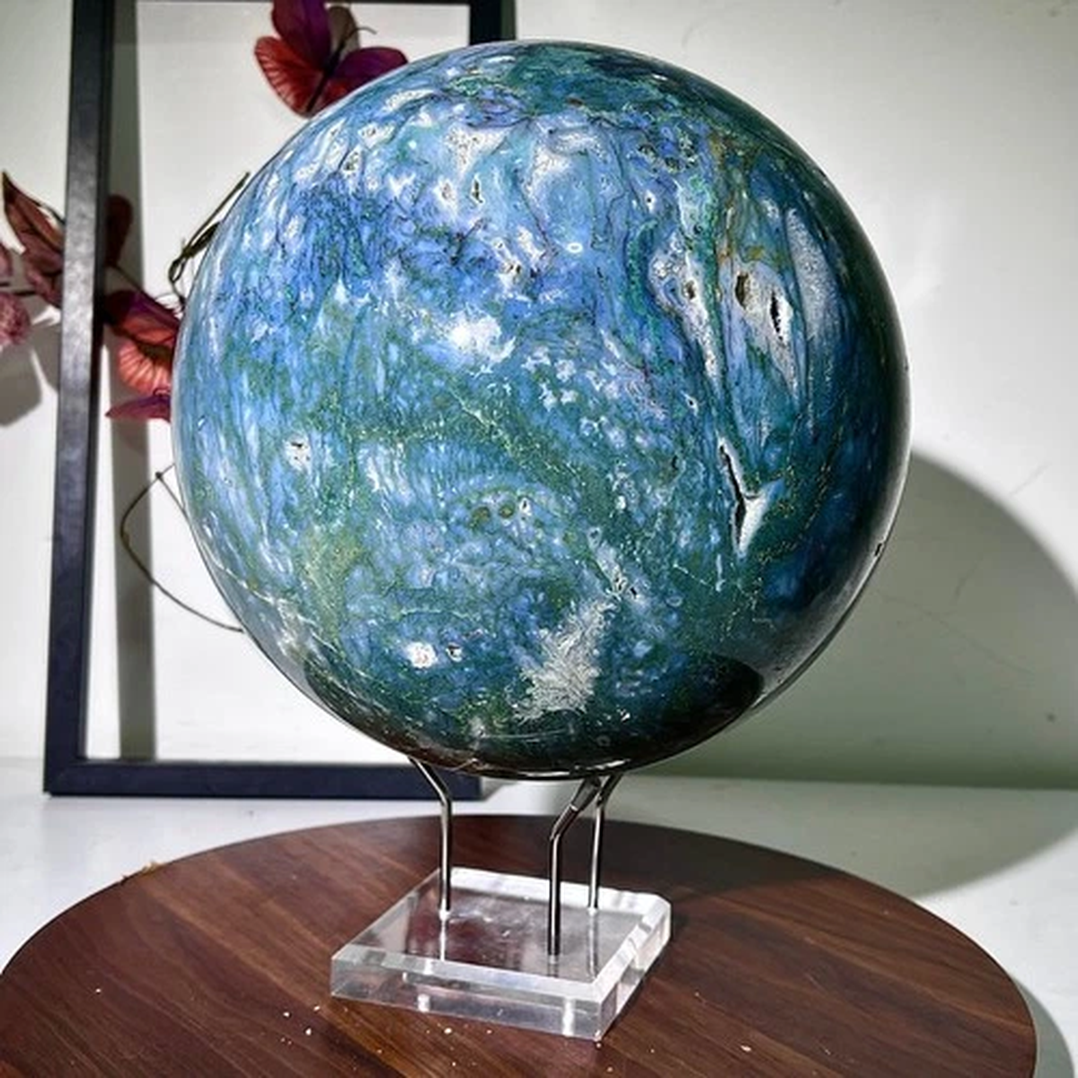 26.65lb Rare Aquatic Plants Agate Crystal Sphere water grass Moss agate Ball