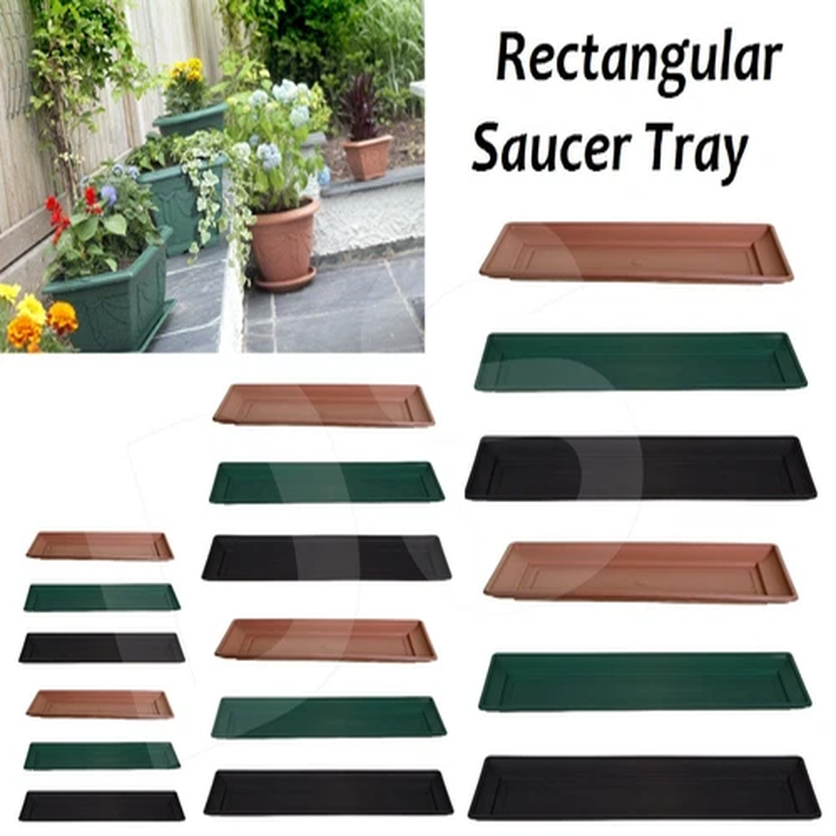 Plastic Base Rectangular Drip Tray Window Box Plant Planter Pot Saucer Garden