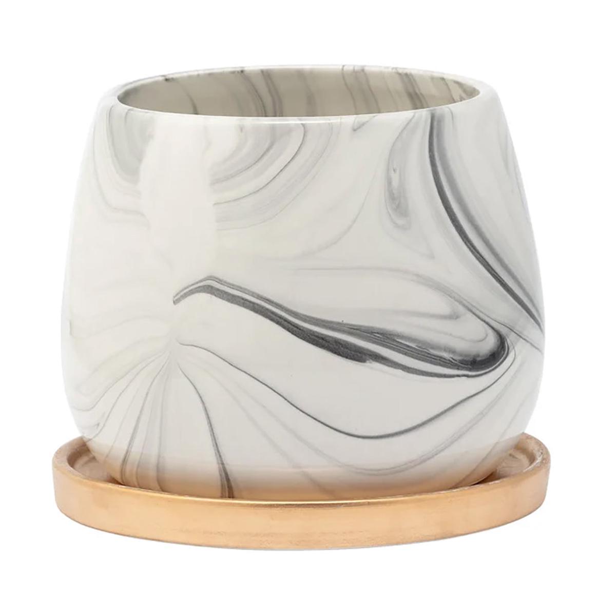 White Marble Planter with Tray