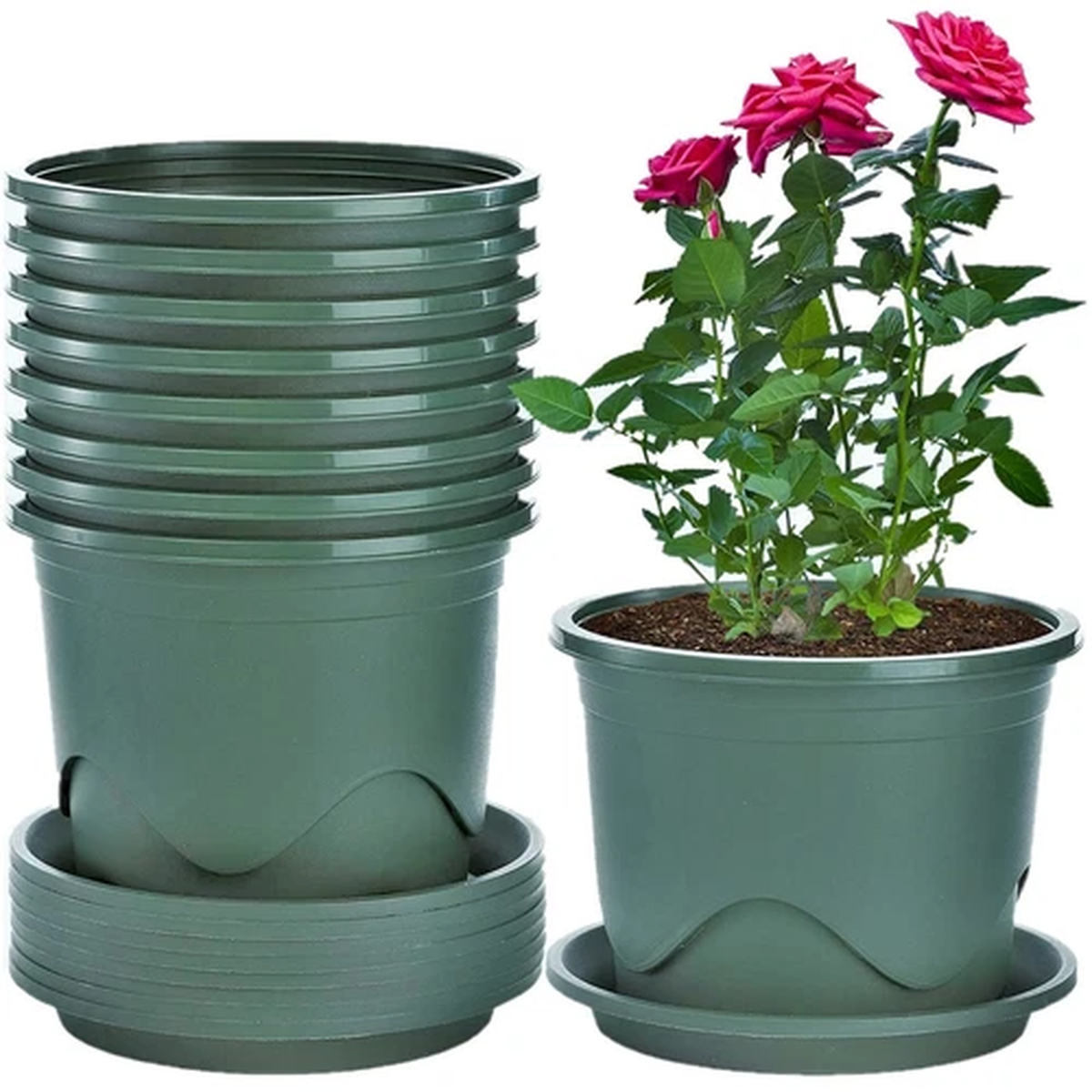 KAHEIGN 6Pcs Plastic Plant Pots, 22CM Thicken Flower Pot Root-Control Nursery