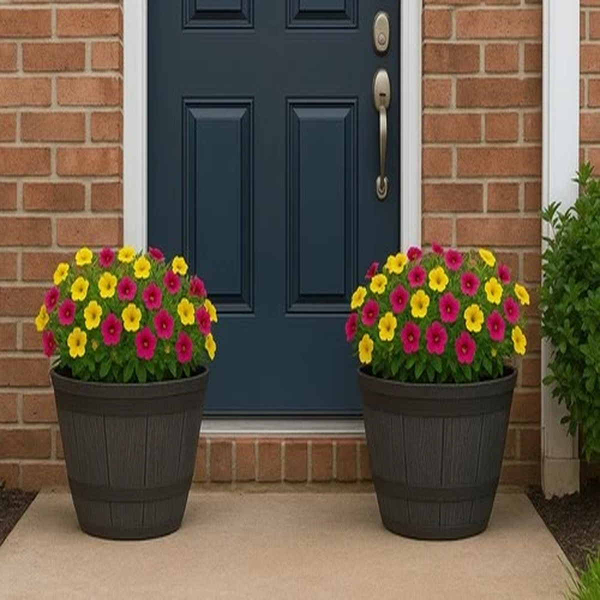 2Pc Plastic Whiskey Barrel Planter 23cm Brown Ash 4L Outdoor Garden Plant Pot