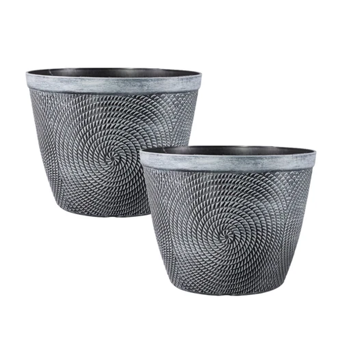 2Pc Round Silver Grey Plant Pot 30cm Spiral Pot Outdoor 11L Gloss Garden Planter