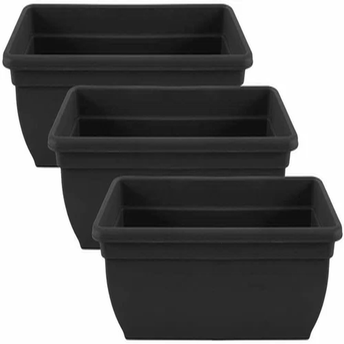 3 x 46cm Black Trough Plant Pot Outdoor Garden Long Flower Herb Plastic Planter