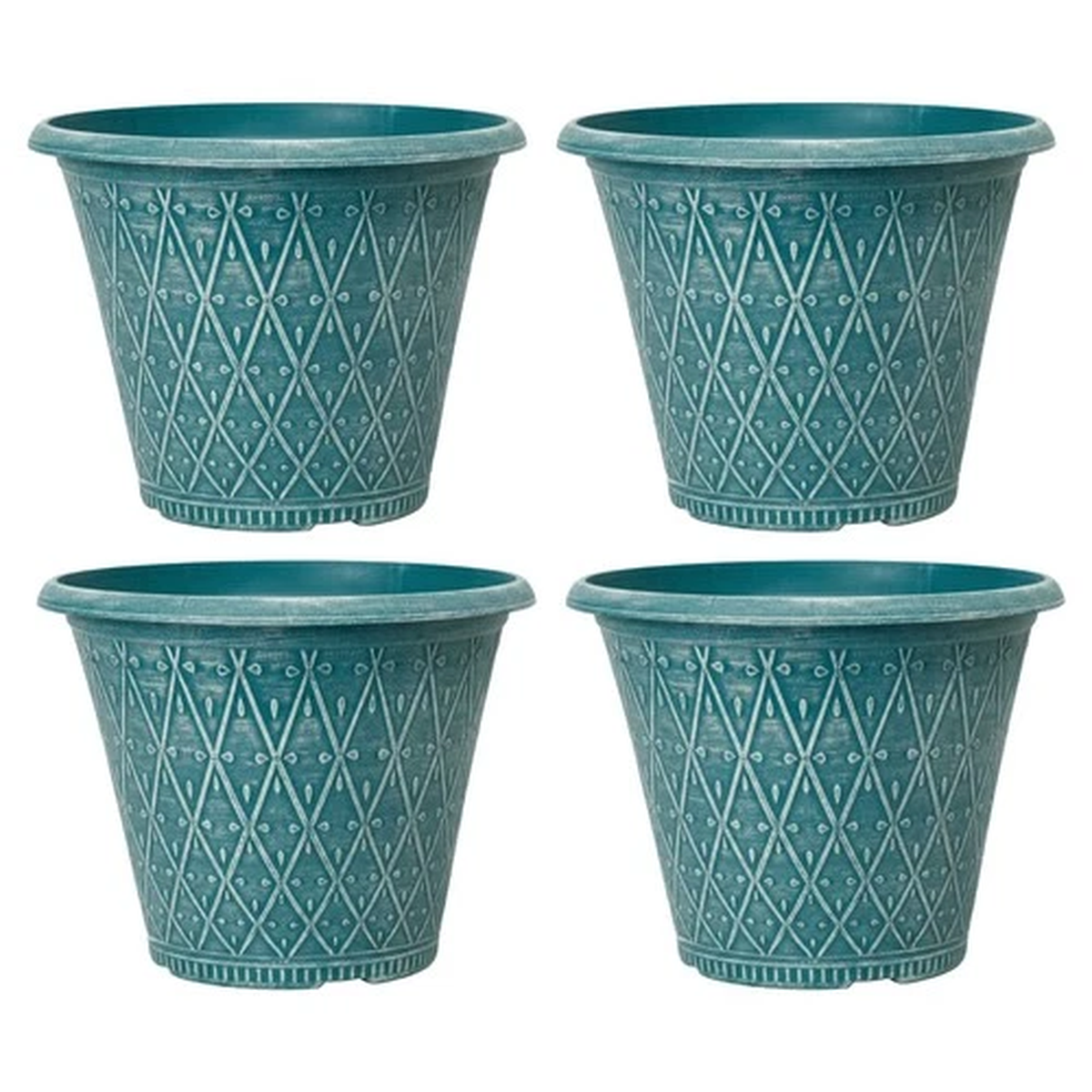 4Pc Round Teal Green Plastic 30cm Plant Pot 9.5L Garden Outdoor Cover Planter