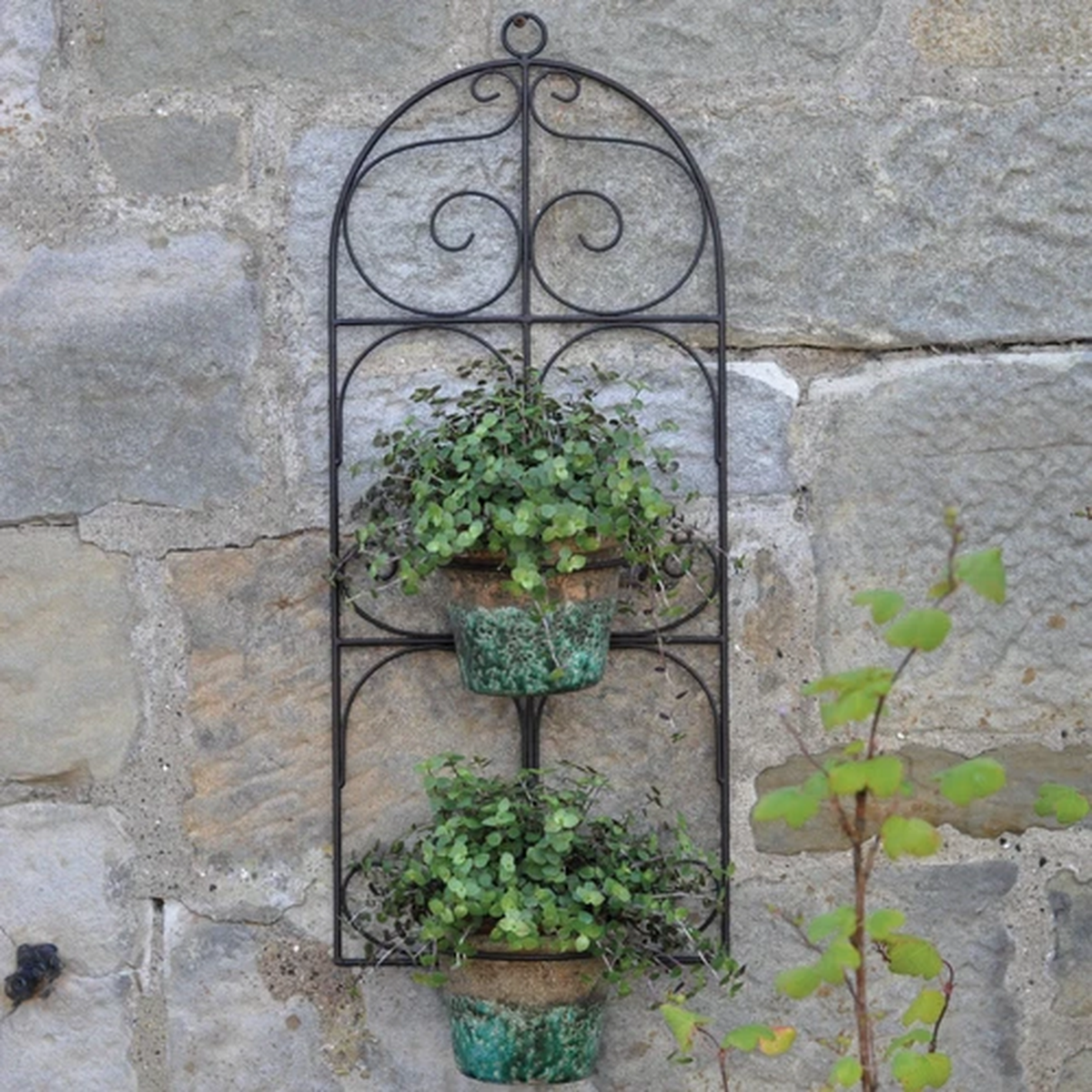 Vintage Style Metal Garden Wall Planter Hanging Basket Double Pot Holder 70cm