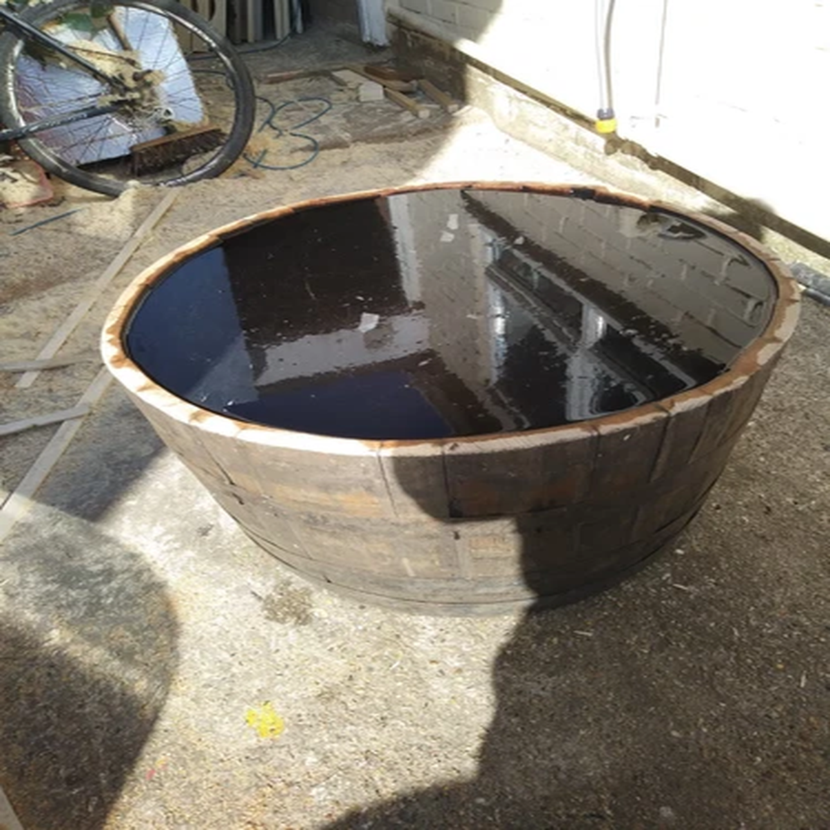 oak whiskey barrel planter water tight 100% guaranteed pond water feature