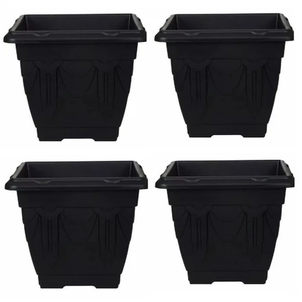 Set of 4 Venetian planter square garden patio flower pot Container 30 cm Black