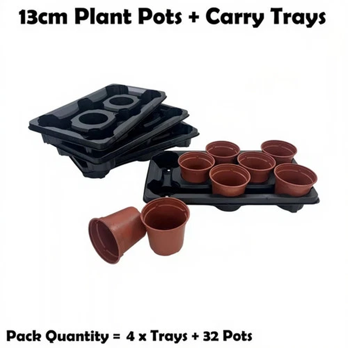 32 X 13cm Plant Pots With Carry Tray Garden Nursery Plastic Flower Pot