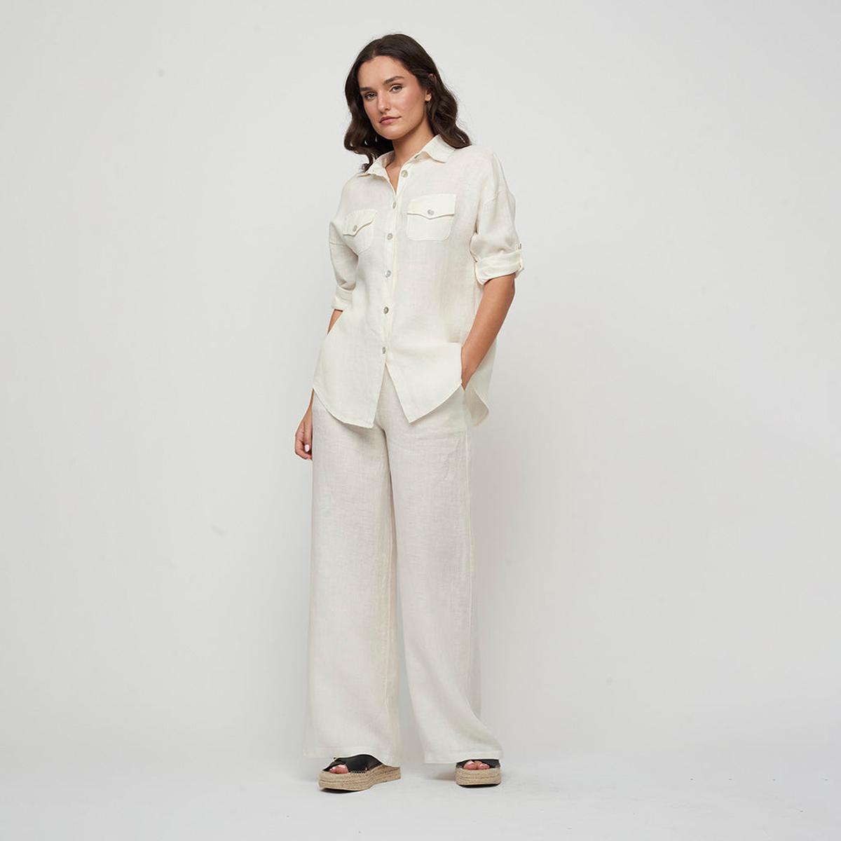 Double Pocket Linen Blouse Nude