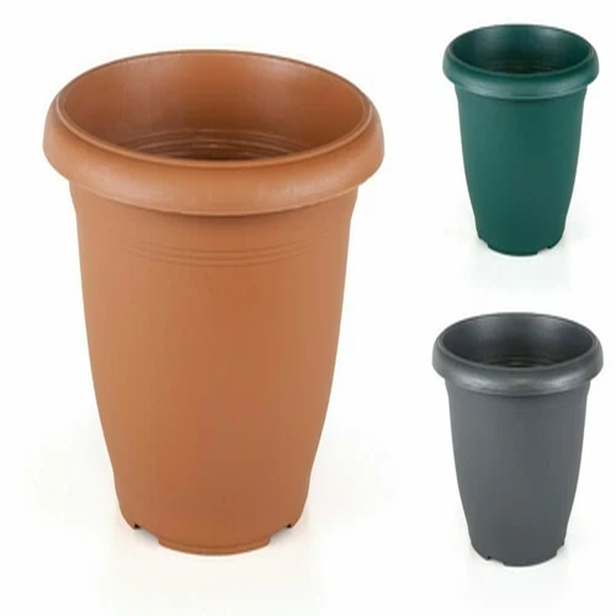 Plastic Round Plant Pots Garden Flower Planters - 6 Sizes Anthracite Green Terra