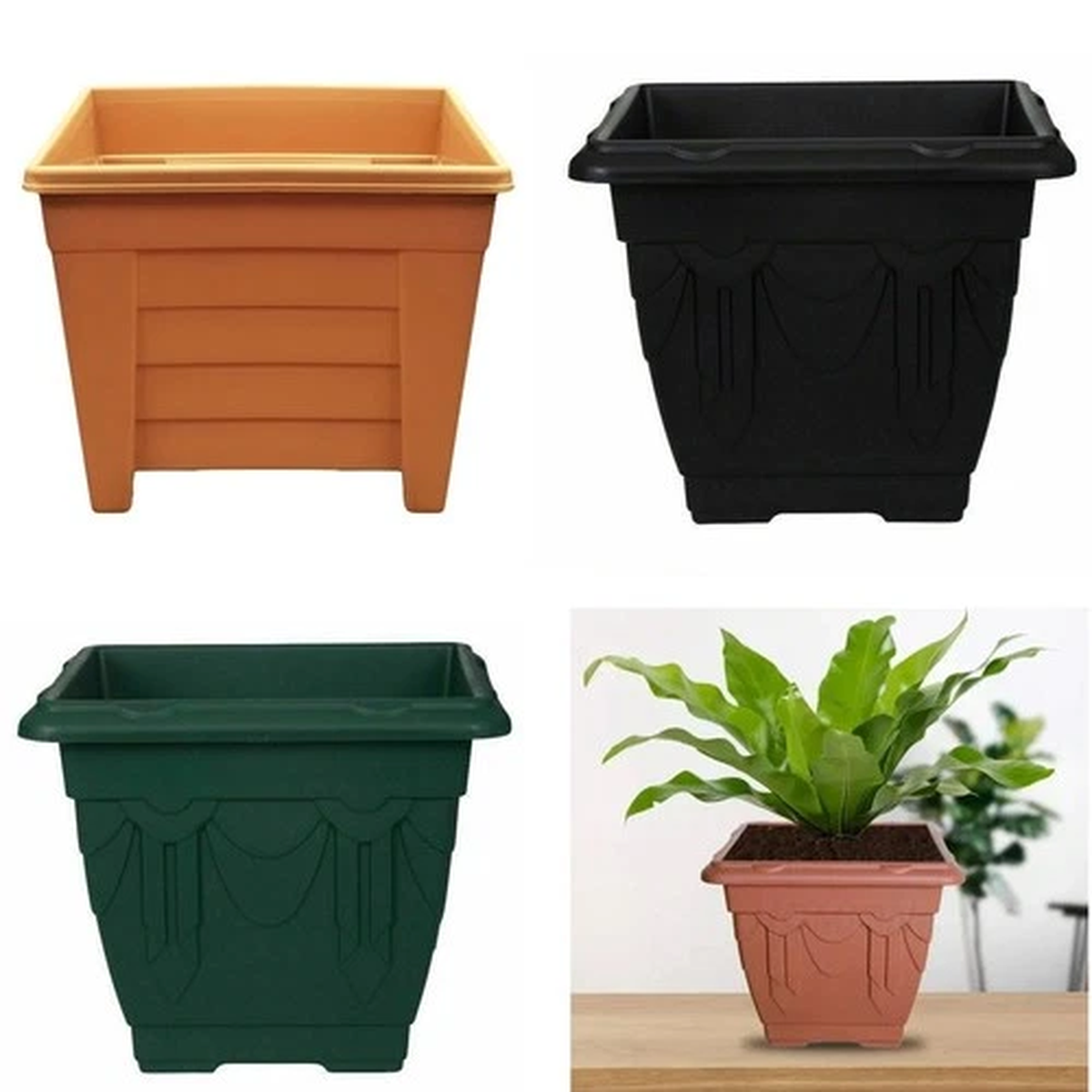 Plastic Square Deep Venetian Plant Flower Pot Pots Planter Grow Container Garden