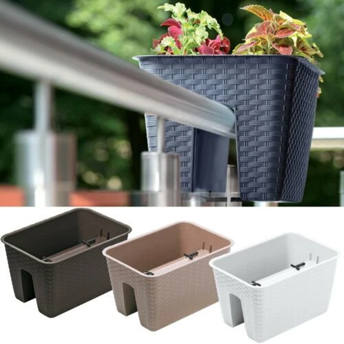 Plastic Rattan Garden Flower Bridge Planter Fence Railing Balcony Herb Plant Pot