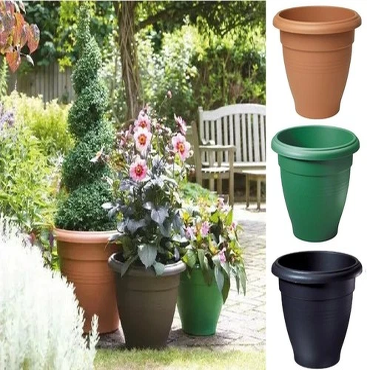 Stewart Palladian Planter | Plastic Garden Plant Pot | 4 Sizes & 3 Colours | Fro