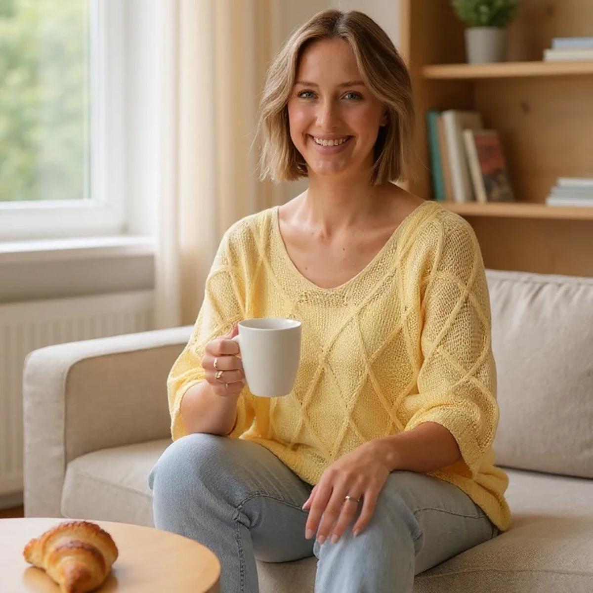 Yellow Diamond Knit Short Sleeve Top