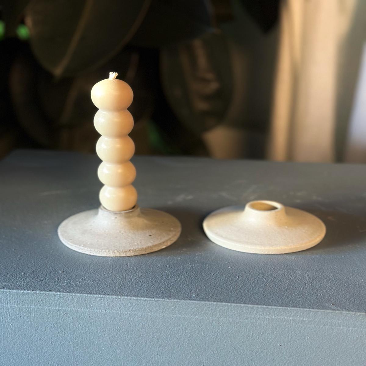 Stoneware Candlestick Holder in Stone by Kristin Olds